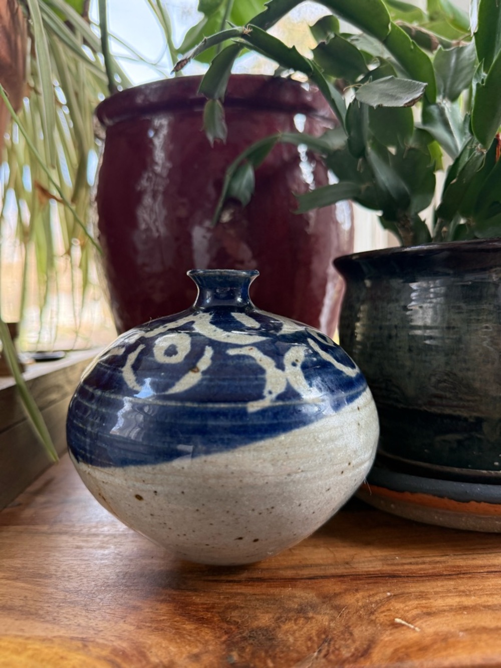 Vintage studio pottery cobalt blue bud vase stoneware